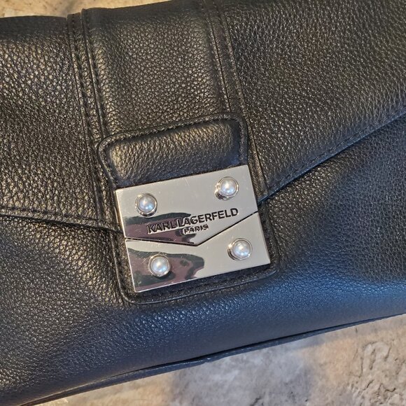 Karl Lagerfeld Black Handbag with Handle and Pearl Accents - Picture 5 of 7